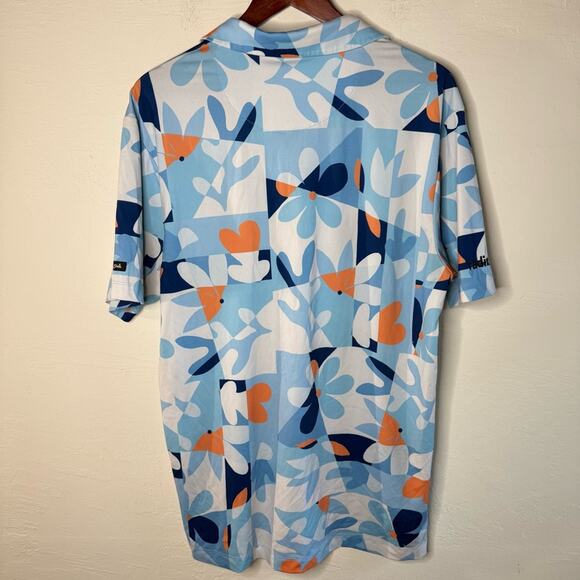 Bad Birdie Core Performance Polo Blue and Orange Floral Size Large - Picture 6 of 7